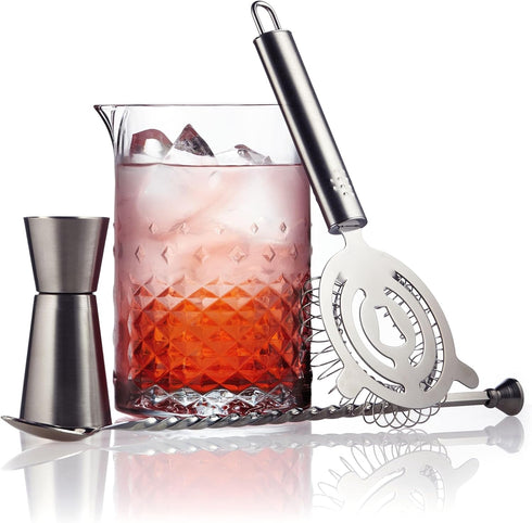 Libbey Carats Cocktail Barware Mixing Set, Large 25.5 oz Professional Mixing Glass with Home Bartender Accessories Kit, Satin Finish Measuring Jig...