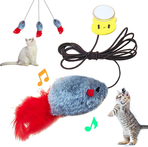 Cat Toys Hanging Mouse, Vivid Chirping, Cat Catching Mouse Toy, Interactive Cat Mice Toys for Indoor Cats Kittens Self Play Chase Exercise, Set G...