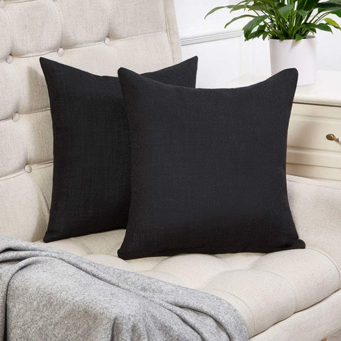 Anickal Set of 2 Black Pillow Covers Rustic Linen Decorative Square Throw Pillow Covers 20x20 Inch for Sofa Couch Decoration...