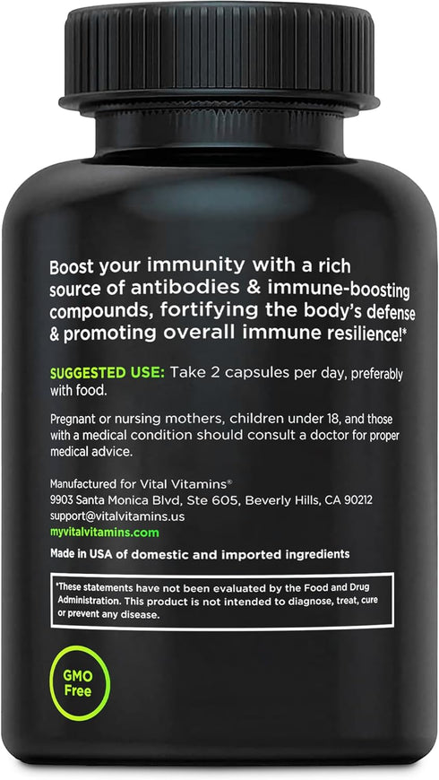 Vital Vitamins Colostrum Supplement - Grass-Fed Bovine Colostrum from First Milking - Standardized to Contain 30% IgG Immunoglobulins - Supports I...