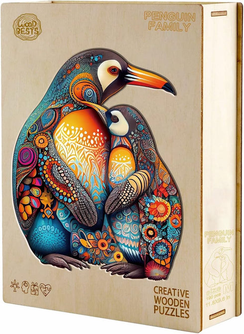 Wooden Puzzles for Adults Kids, (S-100pcs-8.3 * 6.7in) Penguin Family Wooden Jigsaw Puzzles, Unique Shape Animal Wooden Puzzle, Wood Puzzles Adult...
