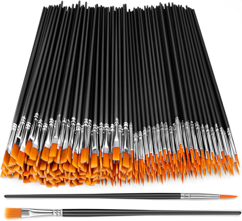 AROIC Small Paint Brushes Bulk,200 Pcs Nylon Hair Paint Brushes with Flat and Round Pointed Acrylic Paint Brushes,Craft Paint Brushes for Oil Wate...