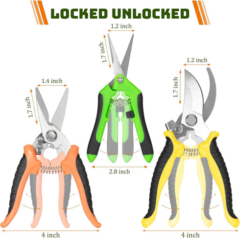3 Pack Pruning Shears, Garden Shears, Pruning Shears For Gardening, Garden Scissors, Garden Clippers, Gardening Snips, Hand Pruner For Gardening W...