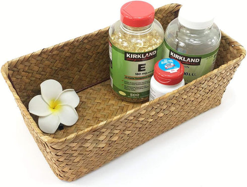 Hand-woven Seagrass Storage Rectangular Basket and Home Organizer Bins,Natural Water Hyacinth Basket (brown, M)...
