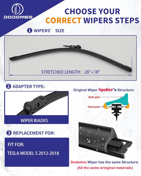 DODOMES 2 Wiper Blades Replacement For Tesla Model S 60 70 75 85 90 100 P&D series 2012-2022 Jaguar XF X260 2015-2022 Jaguar XE 2015-2022 Original...
