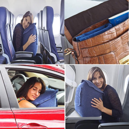 SkyRest® Inflatable Head Neck Rest Travel Pillow - Portable Patented Design Napping Pillows for Airplanes Buses Cars Office Trains Outdoor Camping...