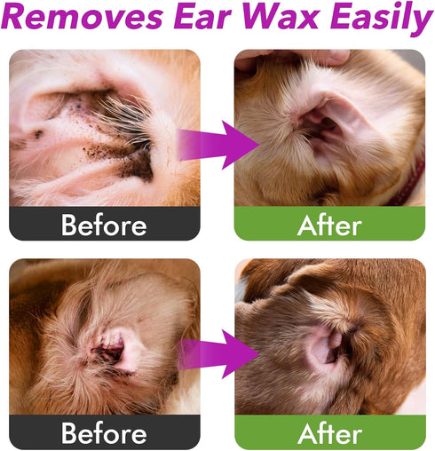 MEIQIHOME Ear Cleaner for Dogs and Cats-Soothes Ear Inflammation, Removes Wax and Odor, Includes 50 Cotton Swabs, 4 Fl oz, Cleaner for Dogs...