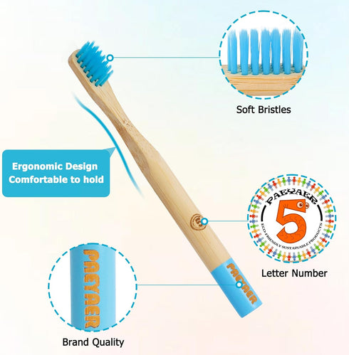 New Kids Bamboo Toothbrushes - 6 Pack, Organic Soft Bristle Toothbrush for Kids, Biodegradable Children's Toothbrushes (Toddler Toothbrush Ages 3-...
