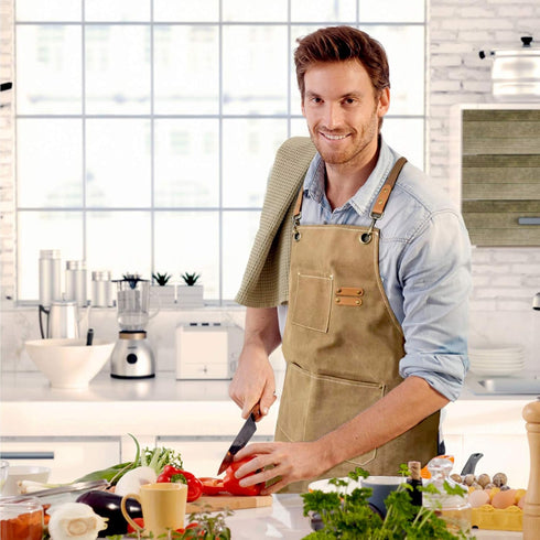 Chef Apron, Cotton Canvas Cross Back Apron with Pockets for Women and Men,Adjustable Strap and Large Pockets Apron,Kitchen Cooking Baking Bib Apro...