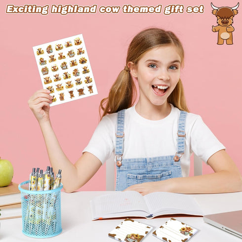 18 Pcs Sunflower Cute Highland Cow Print Pens with 60 Cow Stickers 100 Cow Sticky Notes Aesthetic Highland Cow School Office Stuff Car Accessories...
