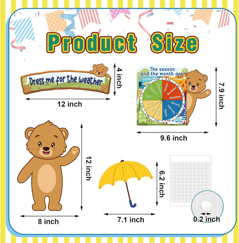 86 Pcs Weather Bulletin Board Set for Classroom 12 x 8 Inch Bear Dress Weather Chart Seasonal Bulletin Board Cutout Set Bulletin Board Decorations...