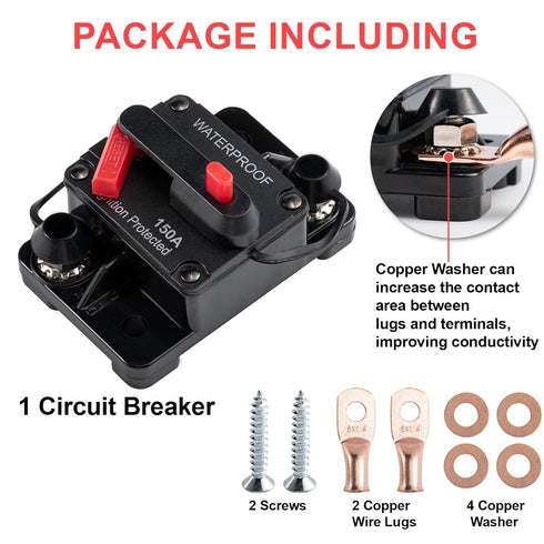 CHANGE MOORE 150 Amp Circuit Breaker with Manual Reset Waterproof Inline Fuse for Marine, Boat RV Car Trucks Power Protect with Wire Lugs Copper W...