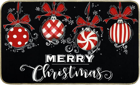Merry Christmas Door Mat Black Red Christmas Ball Front Door Mat with Anti-Slip Rubber Back Xmas Holiday Indoor Outdoor Carpet for Home Office Kit...