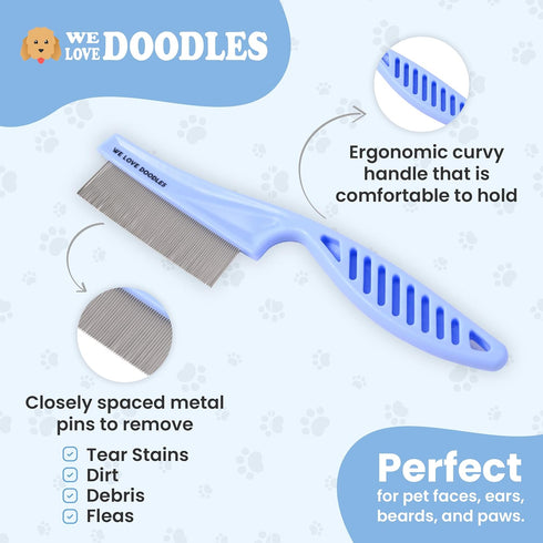 Dog Face Comb, Flea Comb for Dogs, Fine Tooth Tear Stain Remover Metal Comb, Removes Crust, Mucus, and Stains, Face Brush for Poodles & Other Bree...