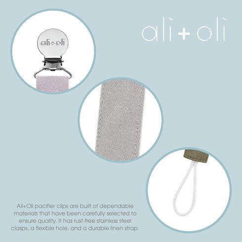 Ali+Oli Linen Strap Pacifier Clip (Night) Set of 3 (10" x 1") Baby Pacifier Holder for Newborn Pacifiers & Teethers, Binky Clips, Silicone-Free Pa...