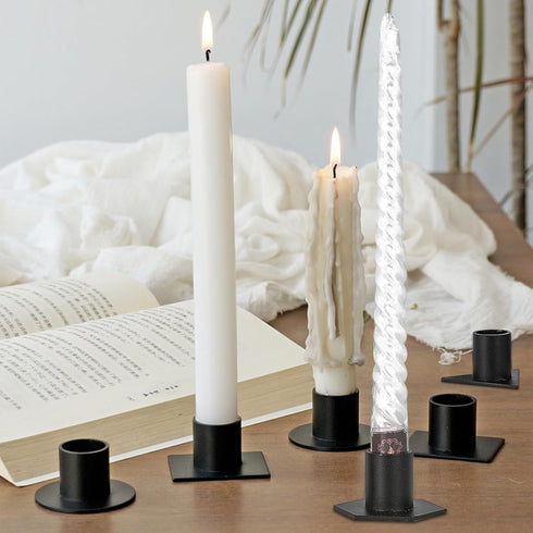 Black Taper Iron Candle Holders, Set of 4 Pillar Tealight Candlestick Holders for Table Centerpieces, Home Decoration, Weddings, Party, Dinner. (S...