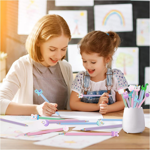 Eco-friendly Wood & Plastic Free Recycled Rainbow With Cute Pencil Cap, Paper Pencils #2 HB Pencils Number 2 Pencils with Pencil Sharpener, Macaro...