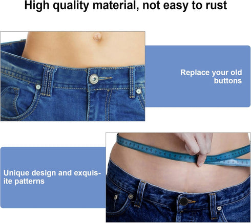 EXCEART 12pcs No Sew Instant Buttons Jean Button Pins Detachable Replacement Jeans Thin Waist Buttons Snap Tack Button for Extend Reduce Pants Wai...