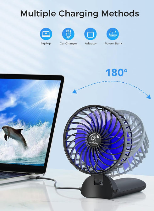 JZCreater Mini Handheld Fan,Portable Hand Held Fan, 15H Cooling Fan, Quiet 4 Speed, USB Rechargeable Battery Operated Desk Fan, Small Folding Elec...