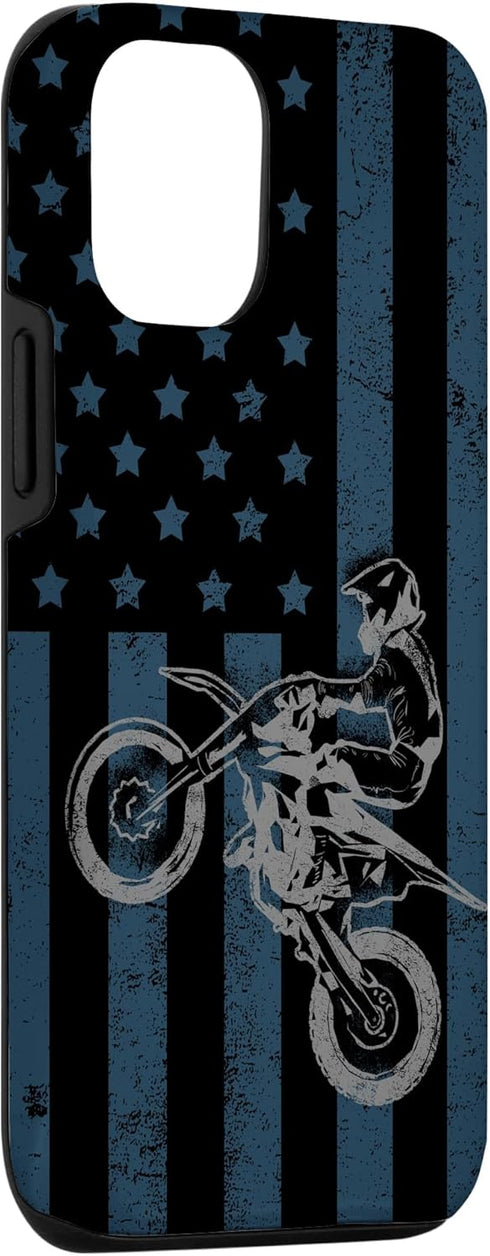 iPhone 13 Dirt Bike US Flag Vintage Motocross Racing Patriotic Gift Case...