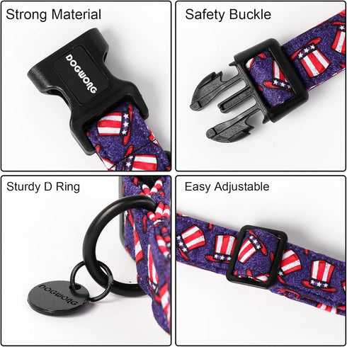 DOGWONG Cotton Dog Collar, 4th of July Dog Collar Durable Soft Natural Fabric Pet Dog Collar Cute Patriotic Puppy Necklace for Small Medium Large ...