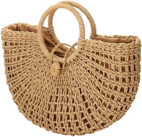 YYW Straw Bags for Women,Hand-woven Straw Top-handle Bag with Round Ring Handle Summer Beach Rattan Tote Handbag...