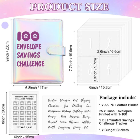 100 Envelope Challenge Binder Kit A5 Money Saving Budget Binder Fun Money Saver Book Organizer with Cash Envelopes Budget Planner to Save 5, 050, ...