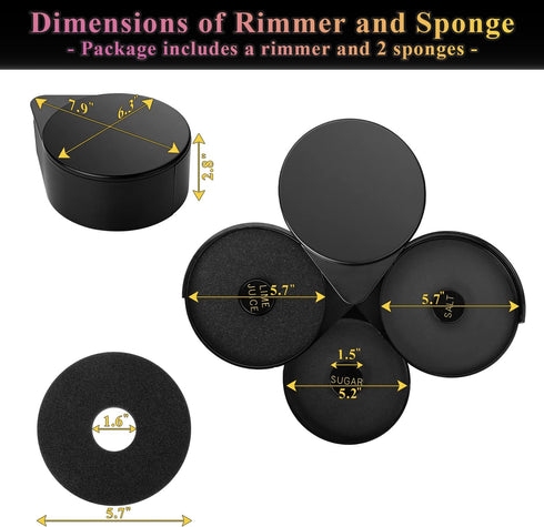 Margarita Salt Rimmer Set, Salt Rimmer with 2 Sponges, 3-Tier Glass Rimmer, Margarita Salt Rimmer Dish for Cocktails, Bar Salt and Sugar Rimmer fo...