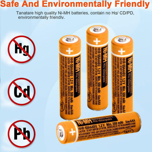 4PCS NI-MH AAA Rechargeable Battery, 1.2V 550mAh Battery for Panasonic Cordless Phone, HHR-55AAABU Replacement Battery...