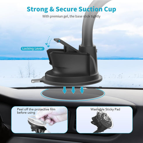 APPS2Car Magnetic Phone Holder Mount with 13-inch Flexible Long Arm & 6 Strong Magnets, Anti-Shake Holder for Truck Windshield Dashboard, Suction ...