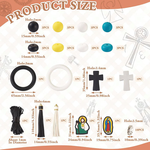 Religious Silicone Focal Beads Jesus Cross Round Abacus Soft Loose Beads Car Hanging Ornament for DIY Crafts Lanyard Keychain Accessory Making Sup...