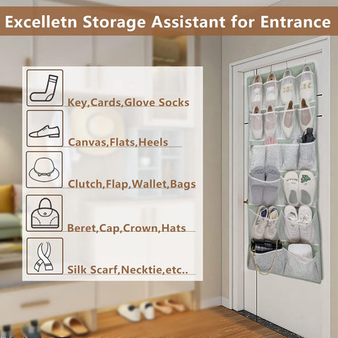 18 Pockets Over the Door Storage Organizer, Back of Closet Door Hanging Shelf with 4 Hooks,Shoes Caddy Holder Rack for Toddler Clothes,Lingerie,Sn...