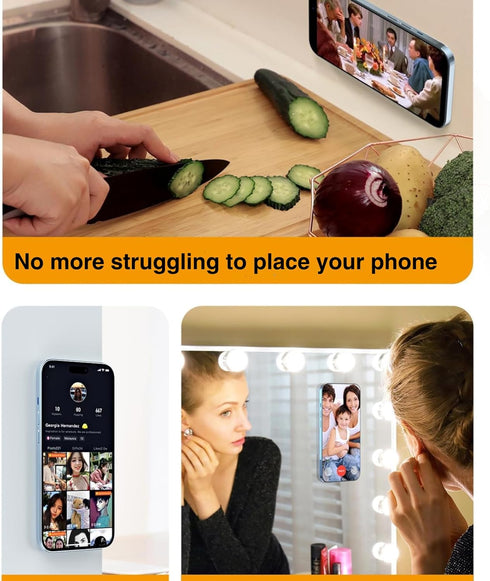 Mag-Safe Ring Holder, Magnet Hands-Free Mirror Shower Wall Mount Magnetic Sticker Car Accessories Phone Stand for Bathroom Wall Fit iPhone15 14 13...