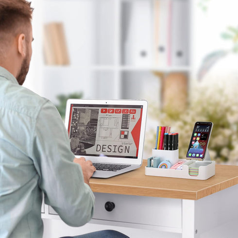 LETURE Pen Holder for Desk, Desktop Organizer with Mobile phone holder/Pencil Holders/Sticky Note Tray/Paperclip Storage and Office Stationery Acc...