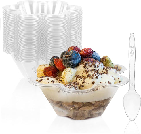 TOFLEN 8 oz Dessert Cups with Spoons, 50 Pack Clear Plastic Small Party Serving Bowls for Sundae, Parfait, Fruit, Strawberry Shortcake, Disposable...