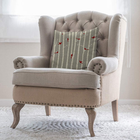 Moslion Throw Pillow Cover Birds in Birch 18x18 Inch Animal Trees Nature Red White Grey Square Pillow Case Cushion Cover for Home Car Decorative C...