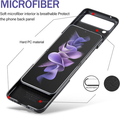 Samsung Galaxy Z Flip 3 5G Case,Galaxy Z Flip 3 Leather Phone Case with Hard Shockproof Back Cover Slim Durable, for Galaxy Z Flip 3 5G 2021 (Blac...
