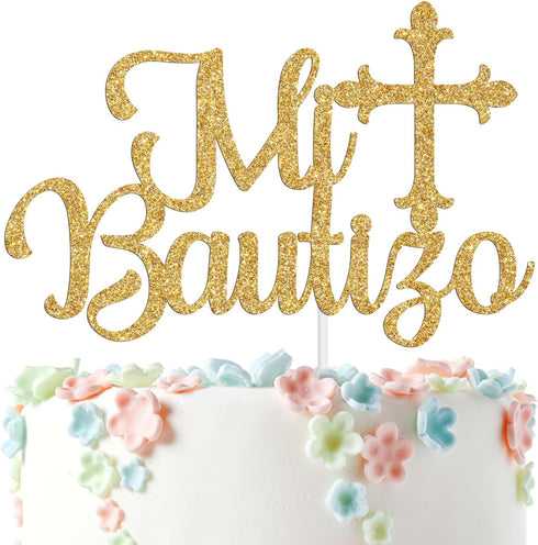 Spanish Mi Bautizo Cake Topper for Baby Shower Party Decor, Mi Primera Comunion, Baby's 1st Birthday/Gender Reveal/Baby Baptism Party Decoration S...