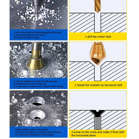 YUENTOEN 4Pcs Titanium Coated Countersink Chamfer Tool Deburring Tool Set, Countersink Drill Bit Set for Metal, PVC Board, Wood...