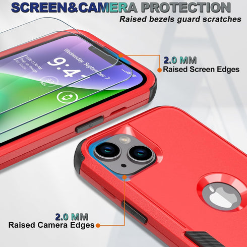 Phone Case for iPhone 13 and iPhone 14, Non-Slip Shockproof 10 Ft Military Dropproof Phone Case with 2 Tempered Glass Screen Protectors, 6.1 Inch ...
