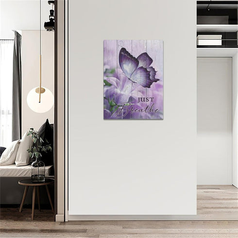 Farmhouse Butterfly Wall Art Purple Bathroom Wall Decor Butterfly Lily Flower Pictures Canvas Prints Framed Modern Just Breathe Painting Artwork f...