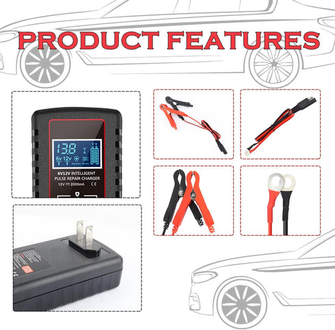 Trickle Charger for Car Battery 12V/6V,Smart Automatic Motorcycle Battery Charger with SAE Cable,Universal Battery Maintainer Car Accessories for ...