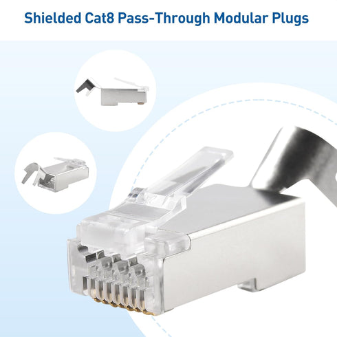Cable Matters 20-Pack 23-24AWG Shielded Cat8 RJ45 Pass Through Connector with Load Bar & Strain Relief Boots, NOT Compatible with 22AWG Cable (Cat...