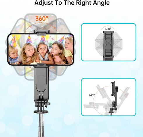 Stable Selfie Stick Tripod with Fill Light, 44 Inch Extendable Selfie Stick with Wireless Remote and Tripod Stand 360 Rotation for iPhone 15/14/13...