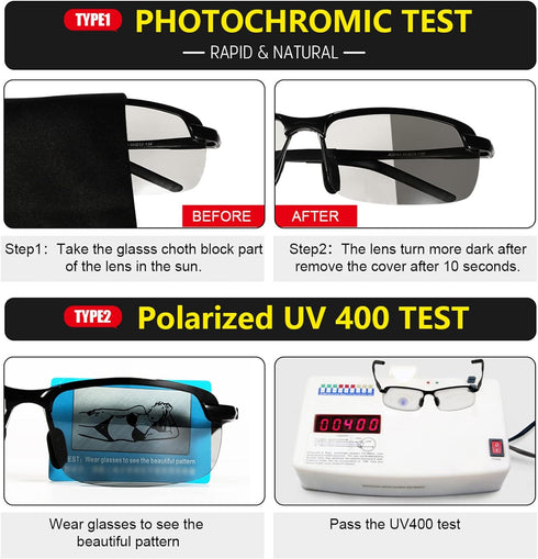 Men's Fashion Polarized Photochromic Sunglasses for Day and Night,UV 400 Clear Vision for Driving Cycling Outdoor...