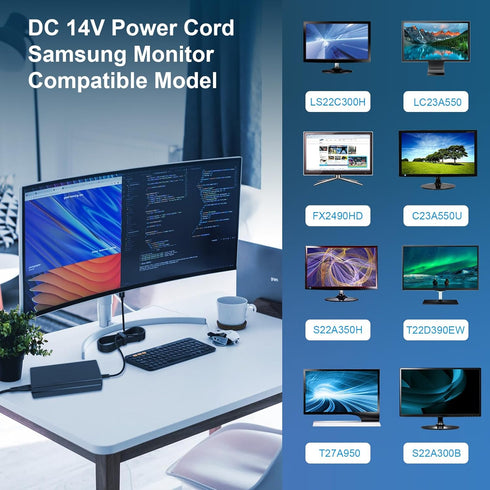 14V 3A Power Adapter Charger for Samsung Monitor S22A300B s22c300h, SyncMaster 15" 17" 18" 19" 20" 22" 23" 24" 27" Screen TV Power Cord...