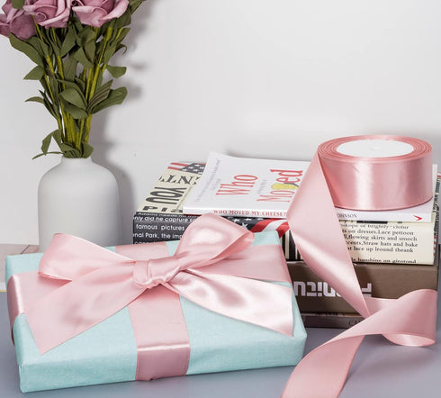 ATRBB 1 1/2 Inch Bean Paste Pink Satin Ribbon, 50 Yards Solid Fabric Ribbon for Gift Wrapping, Bouquets, Wedding and Home Decor, 25 Yards/roll x 2...