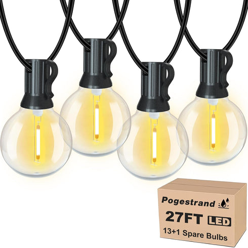 Outdoor String Lights 27FT G40 LED Globe Patio Lights with 13+1 Waterproof Edison Bulbs, Shatterproof Connectable Hanging Lights for Outside Backy...