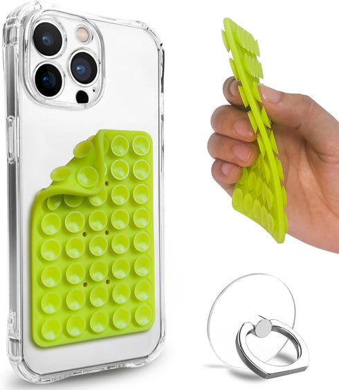 Suction Cup Phone Mount, Double Sided Silicone Suction Phone Case, Phone Sticky Grip for iPhone and Android, Hands-Free Fidget Toy Mirror Shower P...