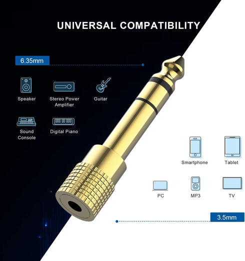 DIGITNOW Headphone Adapter 6.35mm (1/4 Inch) Male to 3.5mm (1/8 Inch) Female and 3.5 mm Male Plug to 6.35 mm Female Jack, Audio Stereo TRS Convert...